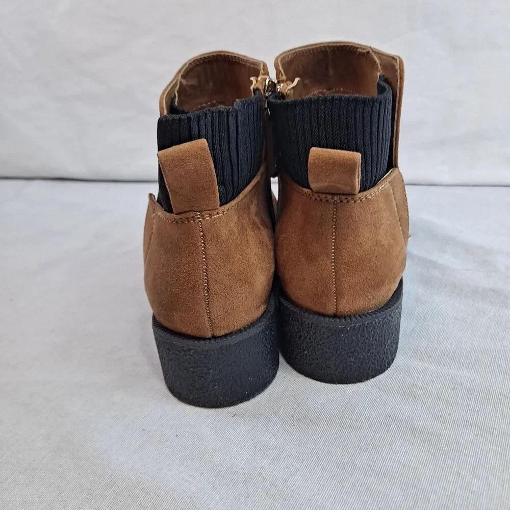 Dr. Scholl's Tan Suede Ankle Booties with Black Knit Panel